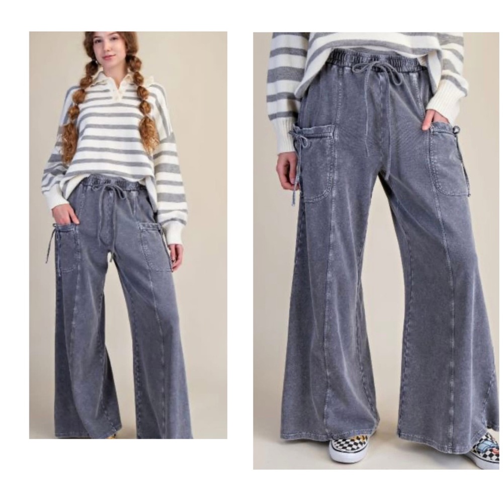 NWT Easel Mineral Wash French Terry Wide Leg Pants Small - Picture 3 of 11
